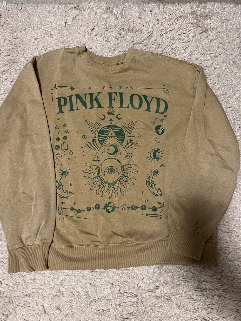 Pink Floyd Khaki Crewneck Sweatshirt with Dark Green Graphic
